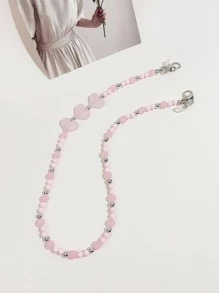 愛心裝飾串珠口罩鏈 - 淺粉色 - 查看 2