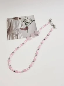 愛心裝飾串珠口罩鏈 - 淺粉色 - 查看 6