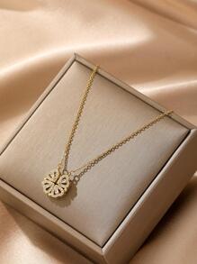 1pc Fashionable & Minimalist Gold-Color Four-Leaf Clover Pendant Necklace (OPP Bag Packaging) - Yellow Gold - View 4