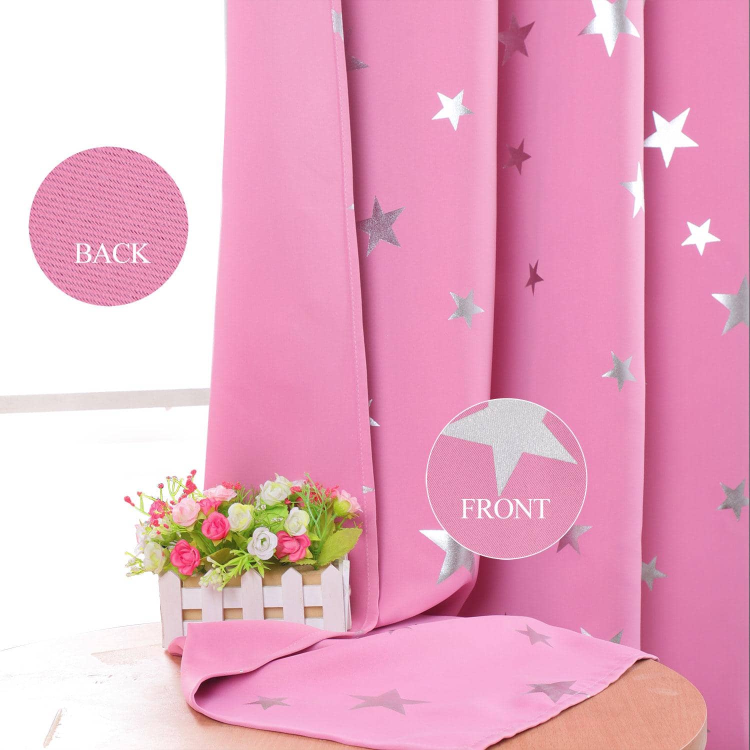 Estelar Textiler 2入組星星印花遮光窗簾 - 粉色 - 查看 1