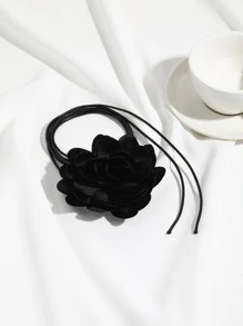 花朵裝飾頸鏈 - 黑色 - 查看 4