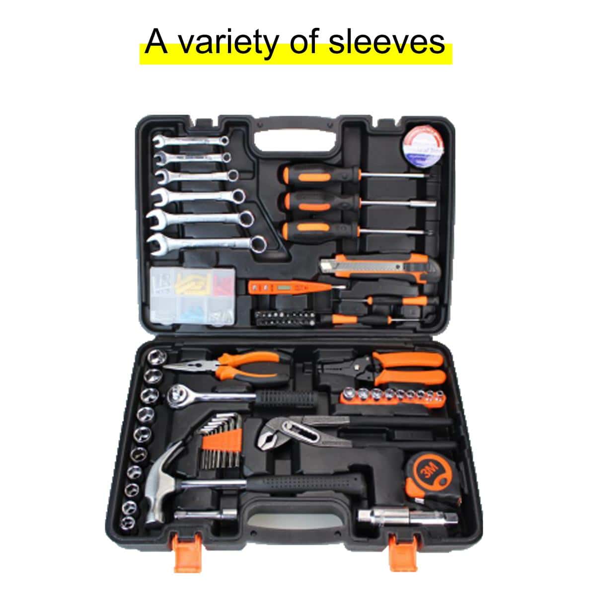 72pcs Carbon Steel Multi-functional Automotive Maintenance Tool Set, Suitable For Household Use, Ideal Gift For Men, Lovers, Fathers, And Grandfathers, With Wrench, Ratchet Socket, Screwdriver, Sledgehammer, Wire Stripper, Pliers, Water Pump Plier, Electrical Tester And Other Useful Tools Included - Orange - View 1