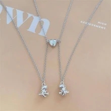 2入組/套恐龍吊墜鏈式項鏈 - 銀色 - 查看 5