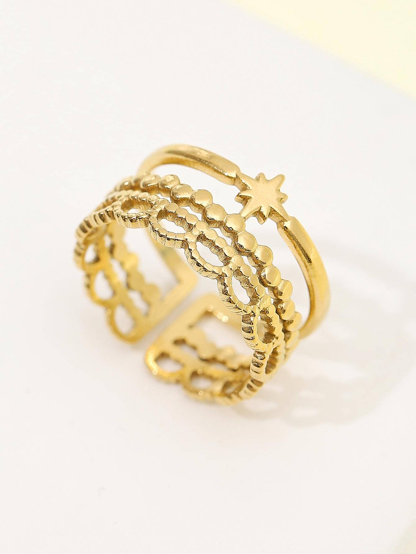 Star Decor Cuff Ring - Yellow Gold - View 1