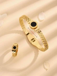 2 cái/bộ Châu Âu và Châu Mỹ Sành điệu Màu vàng Đĩa nhạc Chữ số La Mã Vòng tay & Bộ nhẫn , Thích hợp Đối với Mặc hàng ngày - Vàng - Xem 5