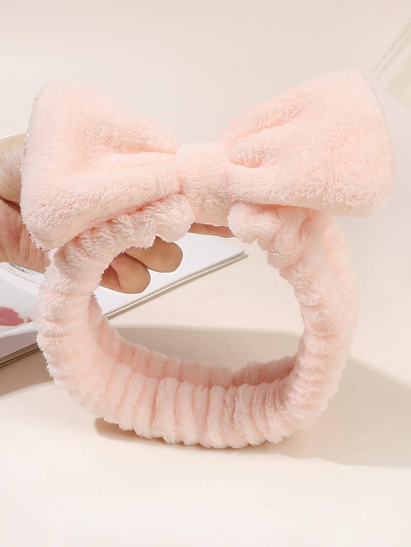 1pc Bow Decor Bath Headband Cute,Pink Accessories Valentine's Day Valentines Hair Band Turban Headband Sweatband Fall Winter Hair Accessories For Women For Vacation Outfits Woman Elegant Scarf Women Bandanas Soft Headwrap Valentines Gift - Dusty Pink - View 1