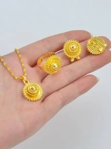 套裝金色顏色項鍊耳環適合女士套裝風格首飾類約會禮物