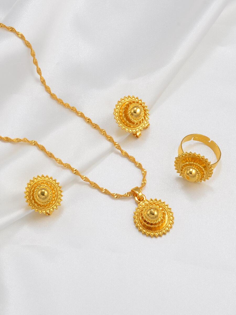 套裝金色顏色項鍊耳環適合女士套裝風格首飾類約會禮物