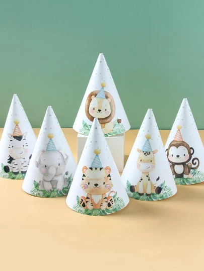 6pcs Jungle Animal Themed Paper Party Hats, Party Accessories Decorative Hats For Birthday Family Holiday Party