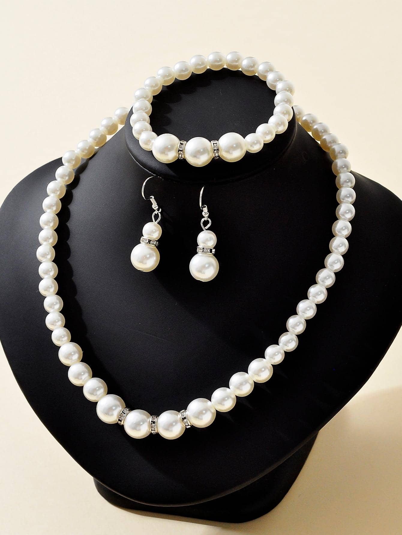 4入组/套人造珍珠裝飾首飾套裝 - 白色 - 查看 1