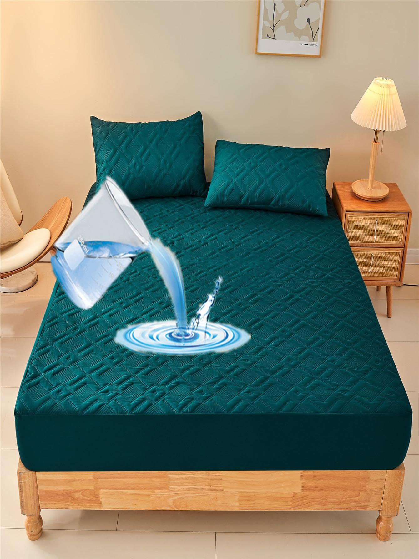 素色床笠，臥室用現代素色織物床笠，四季皆宜 - 墨綠色 - 查看 1