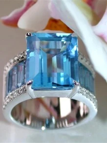 男士水鑽方形裝飾戒指多色鋅合金時尚朋克打造時尚外觀 - 彩色 - 查看 2