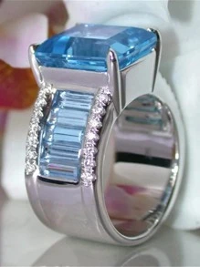 男士水鑽方形裝飾戒指多色鋅合金時尚朋克打造時尚外觀 - 彩色 - 查看 4