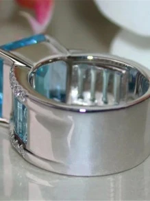 男士水鑽方形裝飾戒指多色鋅合金時尚朋克打造時尚外觀 - 彩色 - 查看 5