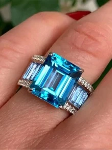 男士水鑽方形裝飾戒指多色鋅合金時尚朋克打造時尚外觀 - 彩色 - 查看 6