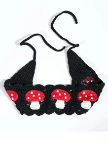 蘑菇圖案鉤針細節髮帶 - 黑色 - 查看 1
