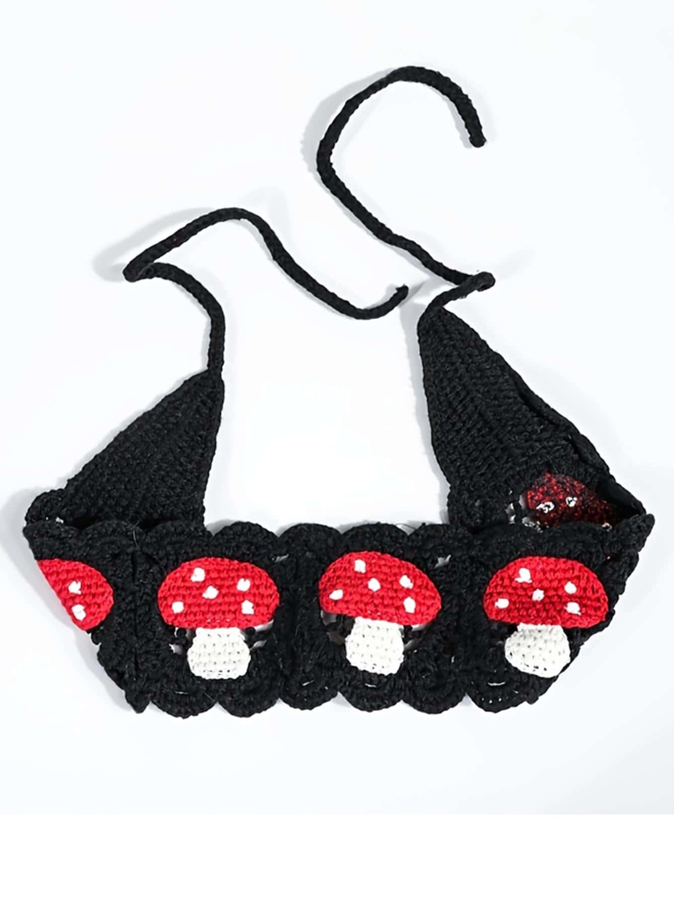 蘑菇圖案鉤針細節髮帶 - 黑色 - 查看 1