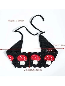 蘑菇圖案鉤針細節髮帶 - 黑色 - 查看 4