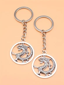 2入組十二生肖龍吊墜鑰匙扣 - 復古銀色 - 查看 3