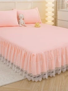 1 Váy Ngủ Ren Trắng, Váy Ngủ Ren Giặt Nước Phong Cách Đơn Giản Phù Hợp Với Phòng Ngủ Cho Tất Cả Các Mùa (Chỉ Váy Ngủ, Không Bao Gồm Vỏ Gối) - Màu Hồng  San hô - Xem 4