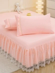 1 Váy Ngủ Ren Trắng, Váy Ngủ Ren Giặt Nước Phong Cách Đơn Giản Phù Hợp Với Phòng Ngủ Cho Tất Cả Các Mùa (Chỉ Váy Ngủ, Không Bao Gồm Vỏ Gối) - Màu Hồng  San hô - Xem 6