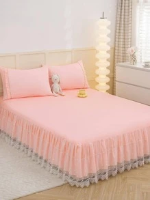 1 Váy Ngủ Ren Trắng, Váy Ngủ Ren Giặt Nước Phong Cách Đơn Giản Phù Hợp Với Phòng Ngủ Cho Tất Cả Các Mùa (Chỉ Váy Ngủ, Không Bao Gồm Vỏ Gối) - Màu Hồng  San hô - Xem 1