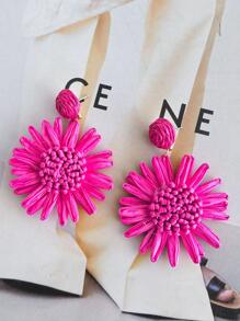 Pendientes largos flor - Rosa Fucsia - Ver 1