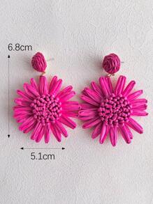 Pendientes largos flor - Rosa Fucsia - Ver 4