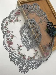 1pc/6pcs Lace Doily Placemat Embroidered Placemats Floral Cutwork Lace Vase Pads Table Centerpiece Table Topper Vintage Home Office Table Decoration For Restaurants/Cafes - Grey - View 2