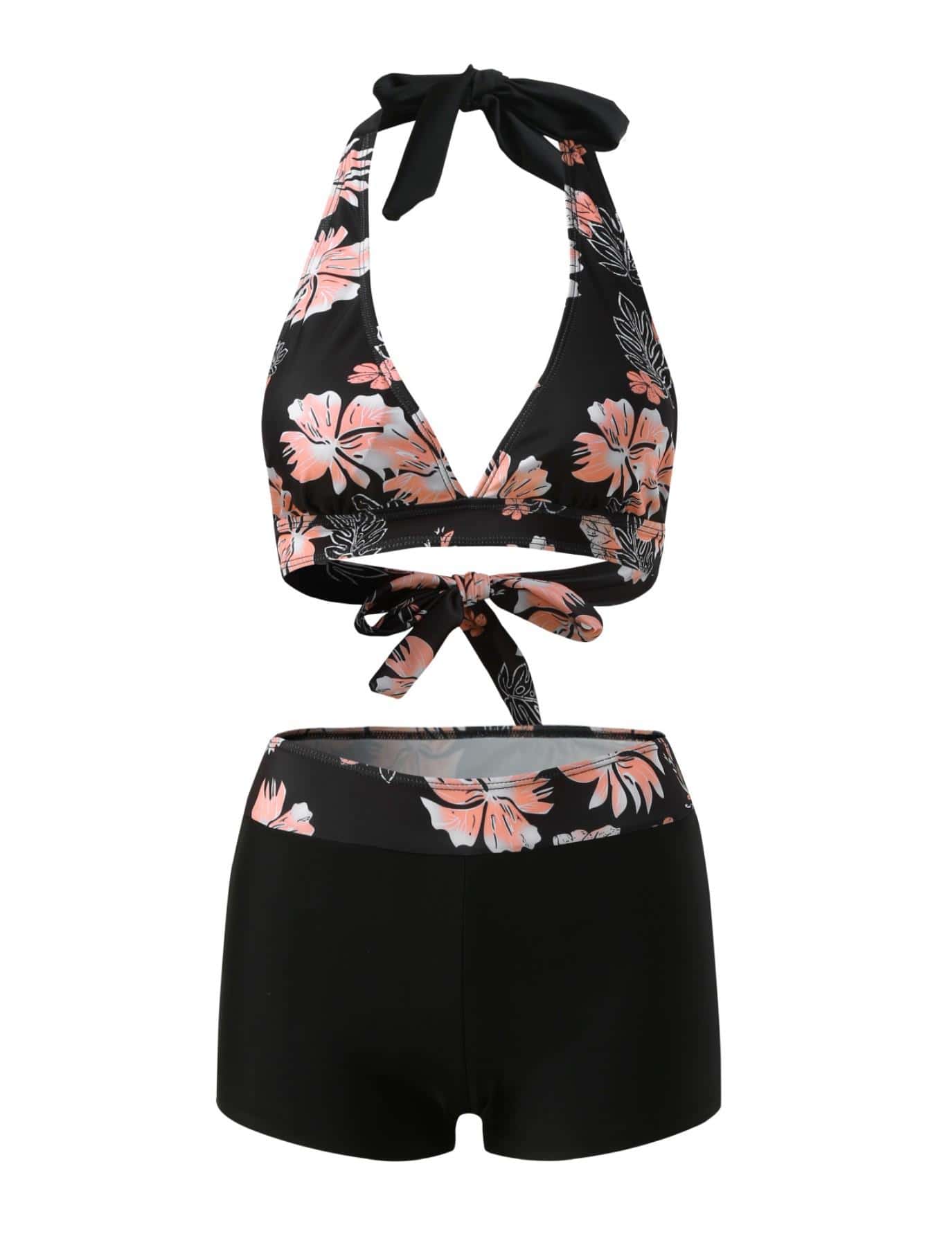 Floral Print Halterneck Sports Bikini Swimsuit SHEIN USA