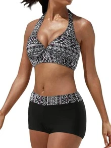 Bikini thể thao Nữ Hình học - Đen và trắng - Xem 2