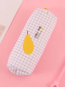 1pc Pear Pattern Pencil Bag, Modern Portable Pencil Bag For Student - White - View 1