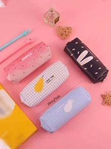 1pc Pear Pattern Pencil Bag, Modern Portable Pencil Bag For Student - White - View 2