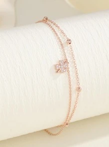 Rhinestone trang trí Clover Charm Layered Anklet - Hoa hồng vàng - Xem 2