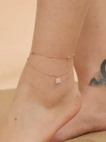 Rhinestone trang trí Clover Charm Layered Anklet - Hoa hồng vàng - Xem 3