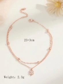 Rhinestone trang trí Clover Charm Layered Anklet - Hoa hồng vàng - Xem 4