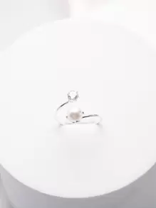Mutiara Imitasi & Dekorasi Berlian Imitasi Manset Cincin Pengantin - Perak - View 2