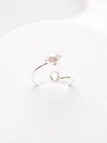Mutiara Imitasi & Dekorasi Berlian Imitasi Manset Cincin Pengantin - Perak - View 3