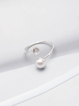 假珍珠和鑽石裝飾手鐲新娘戒指復古款