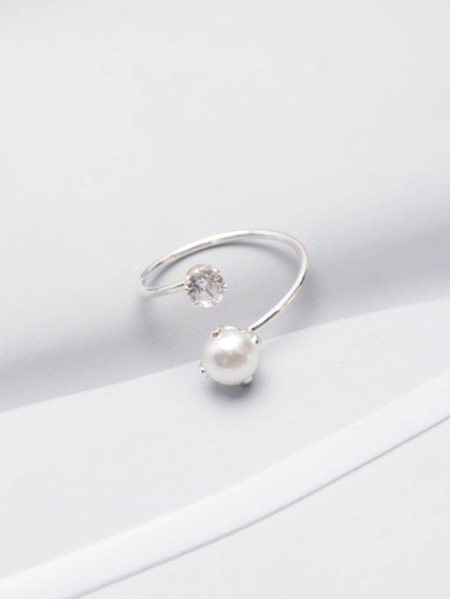 خاتم كفة زفافي مزين باللؤلؤ الاصطناعي والراينستون العتيق