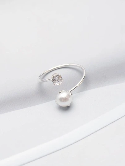 エクリュパール&ラインストーン装飾 カフブライダルリング ヴィンテージ