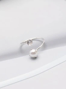 Mutiara Imitasi & Dekorasi Berlian Imitasi Manset Cincin Pengantin - Perak - View 4