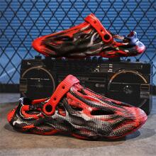 男士紋理質感鏤空設計時尚撞色涼拖適合夏天 - 紅色 - 查看 3