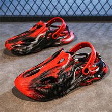 男士紋理質感鏤空設計時尚撞色涼拖適合夏天 - 紅色 - 查看 4