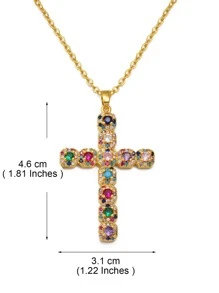 Màu sắc ngẫu nhiên Vòng cổ chữ thập đá Cubic Zirconia - Vàng - Xem 2