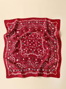 佩斯利印花方巾 - 紅白色 - 查看 4