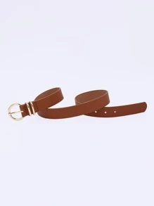 1pc Women's Brown Pu Half Round With Double Interlocking Buckle Design Simple And Fashionable Decorative Belt Suitable For Daily Use - Brown - View 4