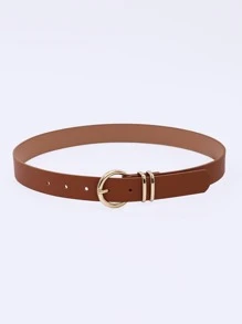 1pc Women's Brown Pu Half Round With Double Interlocking Buckle Design Simple And Fashionable Decorative Belt Suitable For Daily Use - Brown - View 3