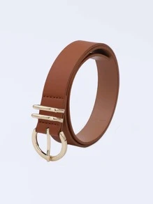 1pc Women's Brown Pu Half Round With Double Interlocking Buckle Design Simple And Fashionable Decorative Belt Suitable For Daily Use - Brown - View 2