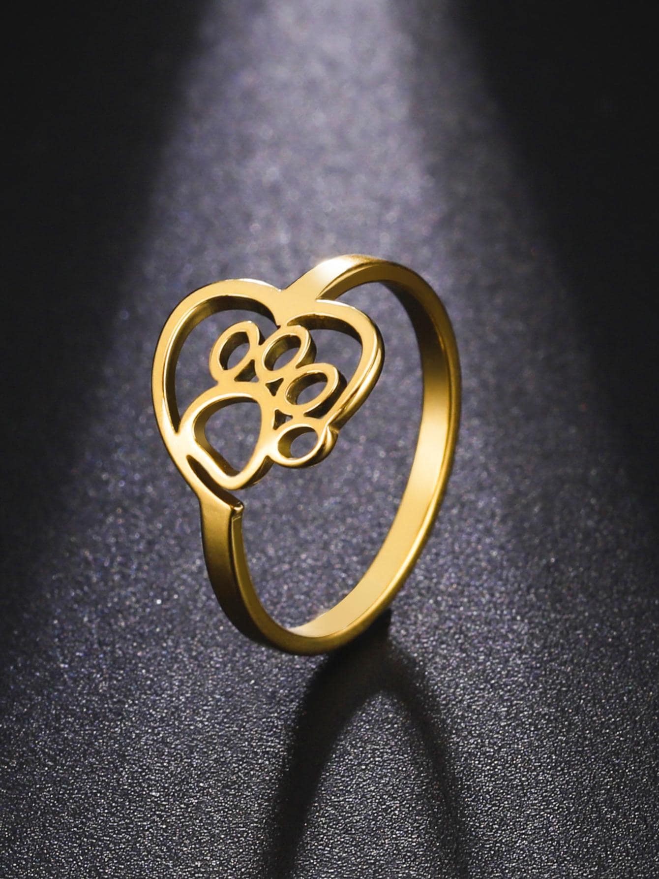 鏤空爪子裝飾戒指 - 金色 - 查看 1